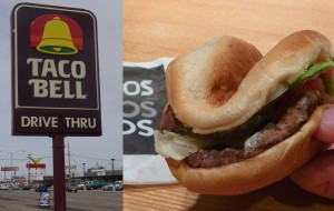 Taco Bell's new "Burger Taco" (Used under the CC-BY-2.0 license. Source, left photo: http://flic.kr/p/2WUtH)