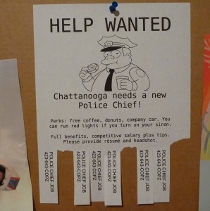 "Help Wanted" sign for Police Chief search