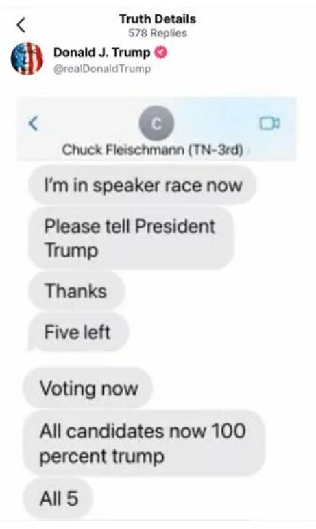 Text messages from Rep. Chuck Fleischmann to Donald Trump